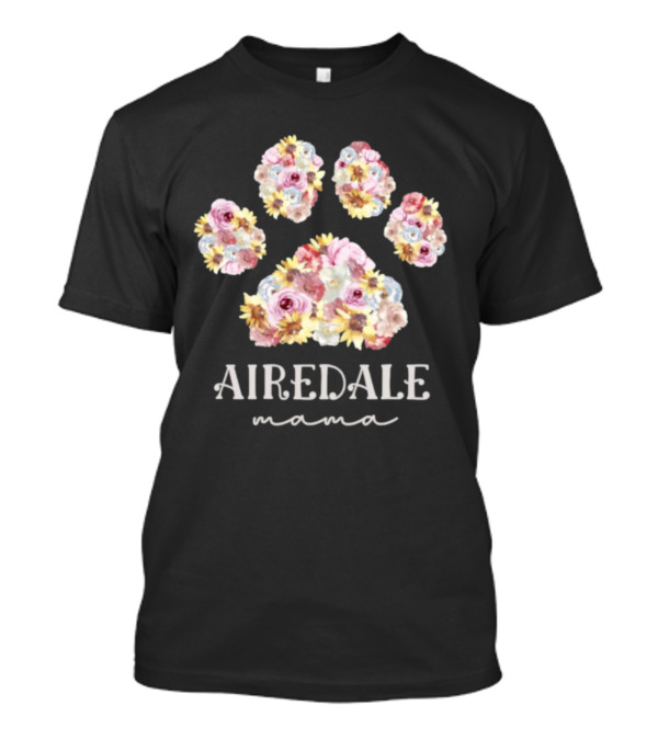 Airedale Mama Floral Paw Dog Mom T-Shirt