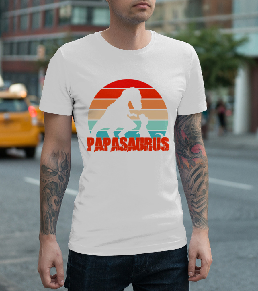 Papasaurus Vintage Father's Day Dinosaur Sunset T-Shirt
