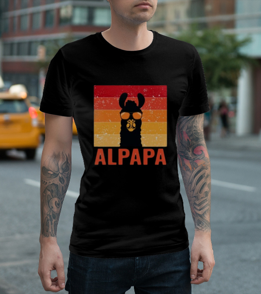 Vintage Groovy Alpapa Father's Day Llama T-Shirt