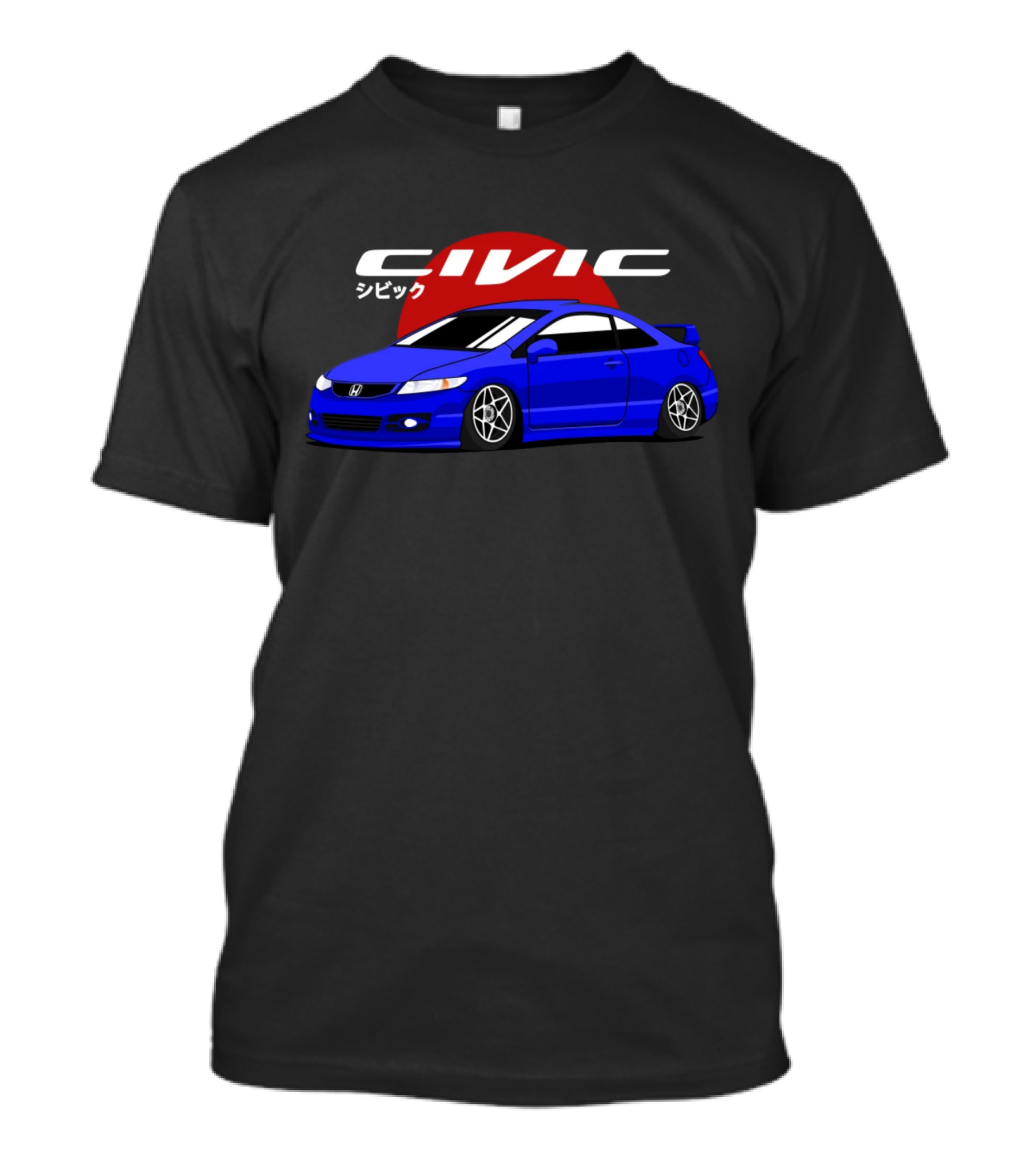 Civic SI JDM Cars シビック Honda Blue Red Sun Background T-Shirt