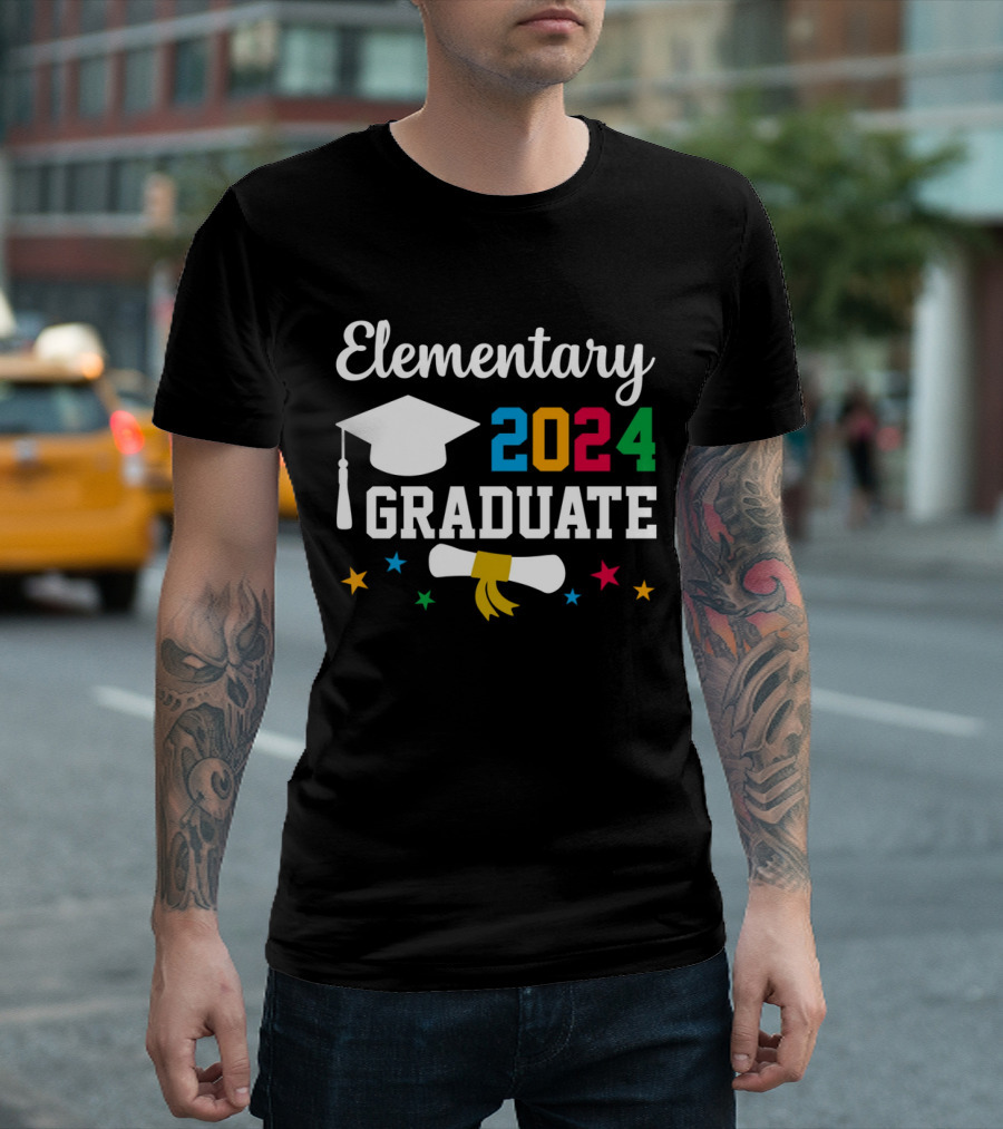Elementary 2024 Graduate Cap Diploma Stars T-Shirt