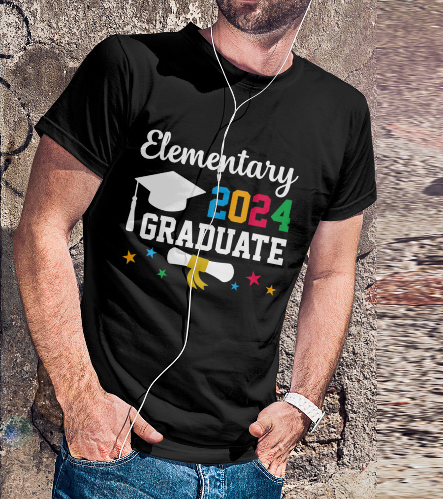 Elementary 2024 Graduate Cap Diploma Stars T-Shirt