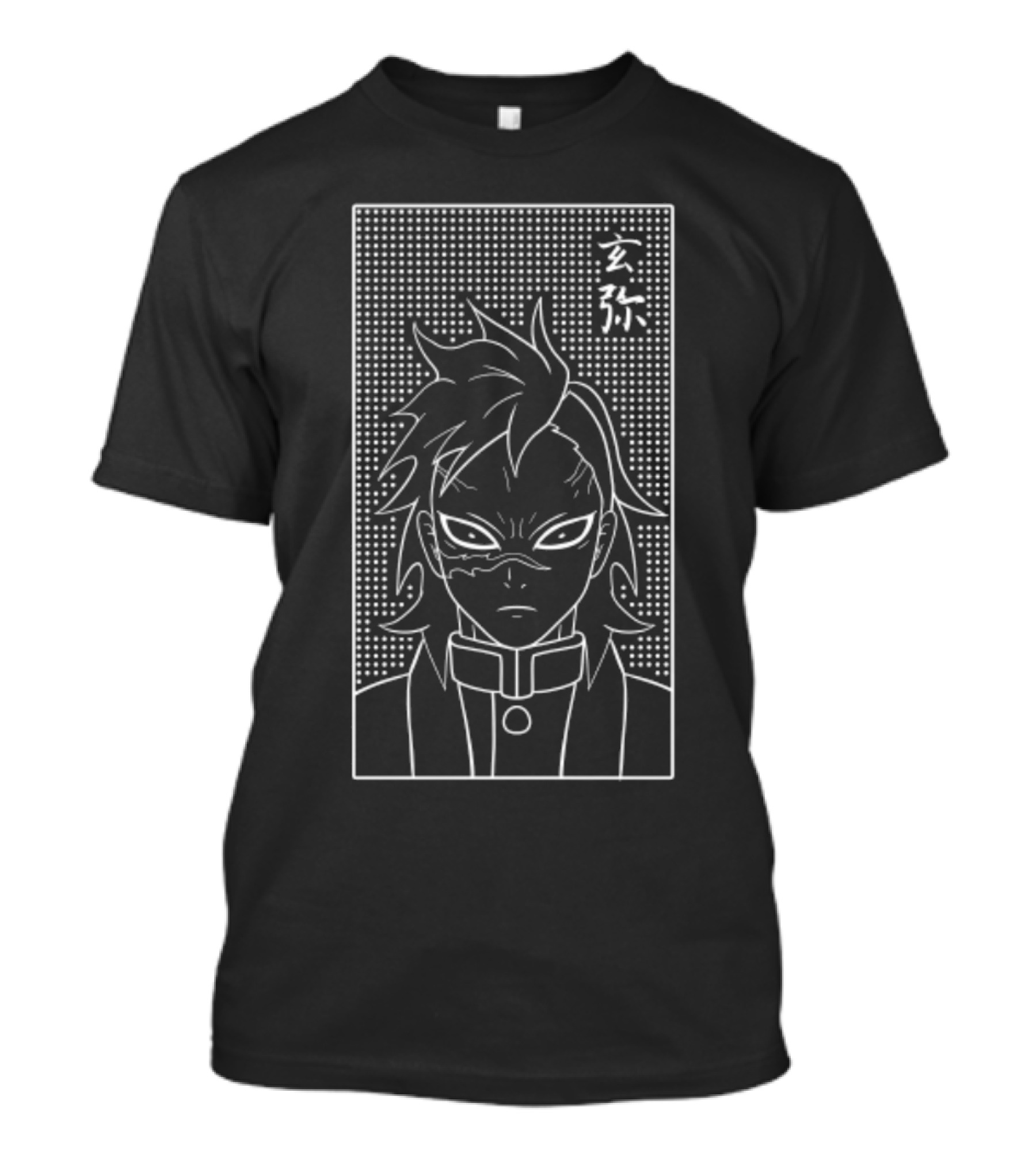 Genya Shinazugawa Dark Ver White Line Art On Black With Kanji T-Shirt