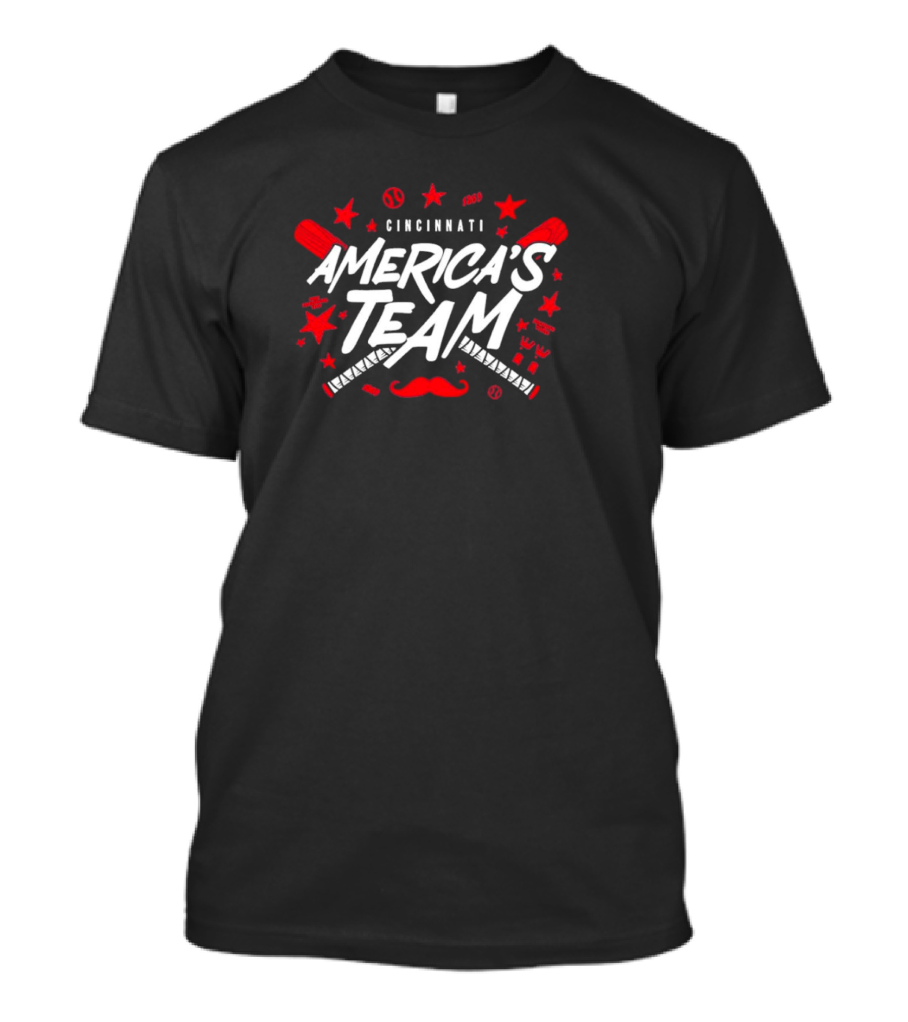 Cincinnati America's Team Baseball Stars Mustache Crossed Bats T-Shirt