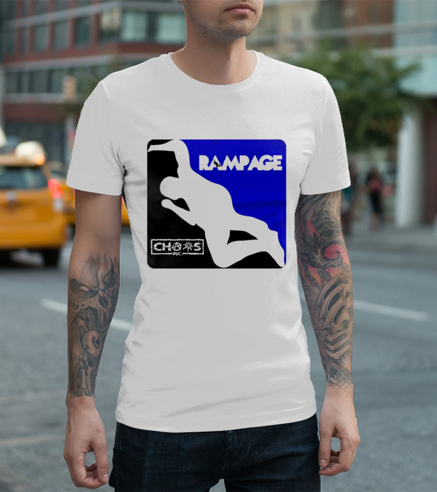 Rampage Chaos Inc Silhouette Blue Background T-Shirt