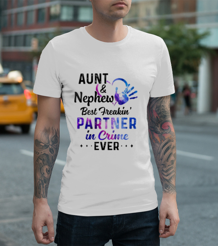 Aunt and Nephew Best Freakin’ Partner in Crime Ever Handprint Heart T-Shirt