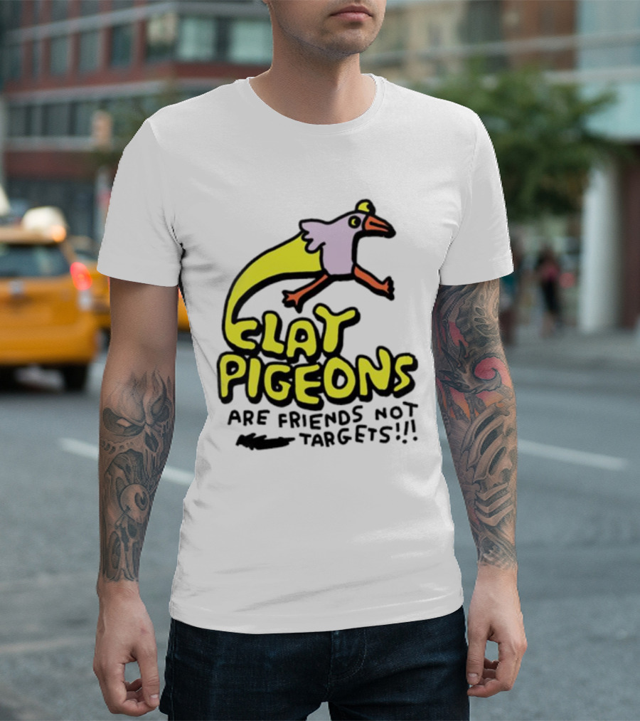 Clay Pigeons Are Friends Not Targets Fun Bird Cartoon T-Shirt