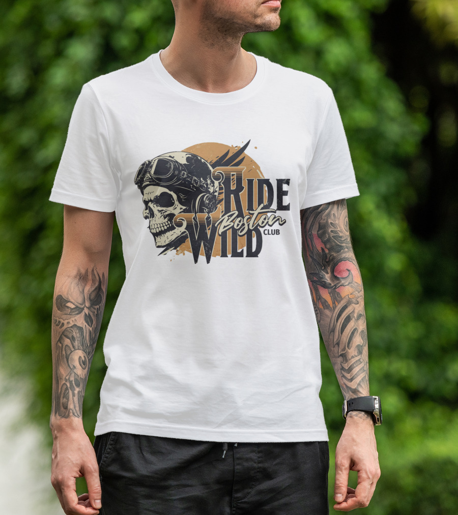 Ride Wild Boston Club Skull With Goggles T-Shirt