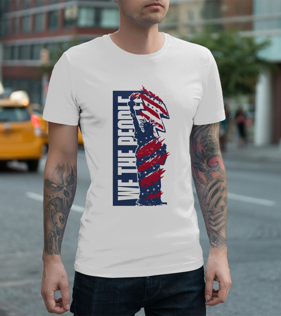 We the People Liberty Statue with Patriotic Red Stripes T-Shirt