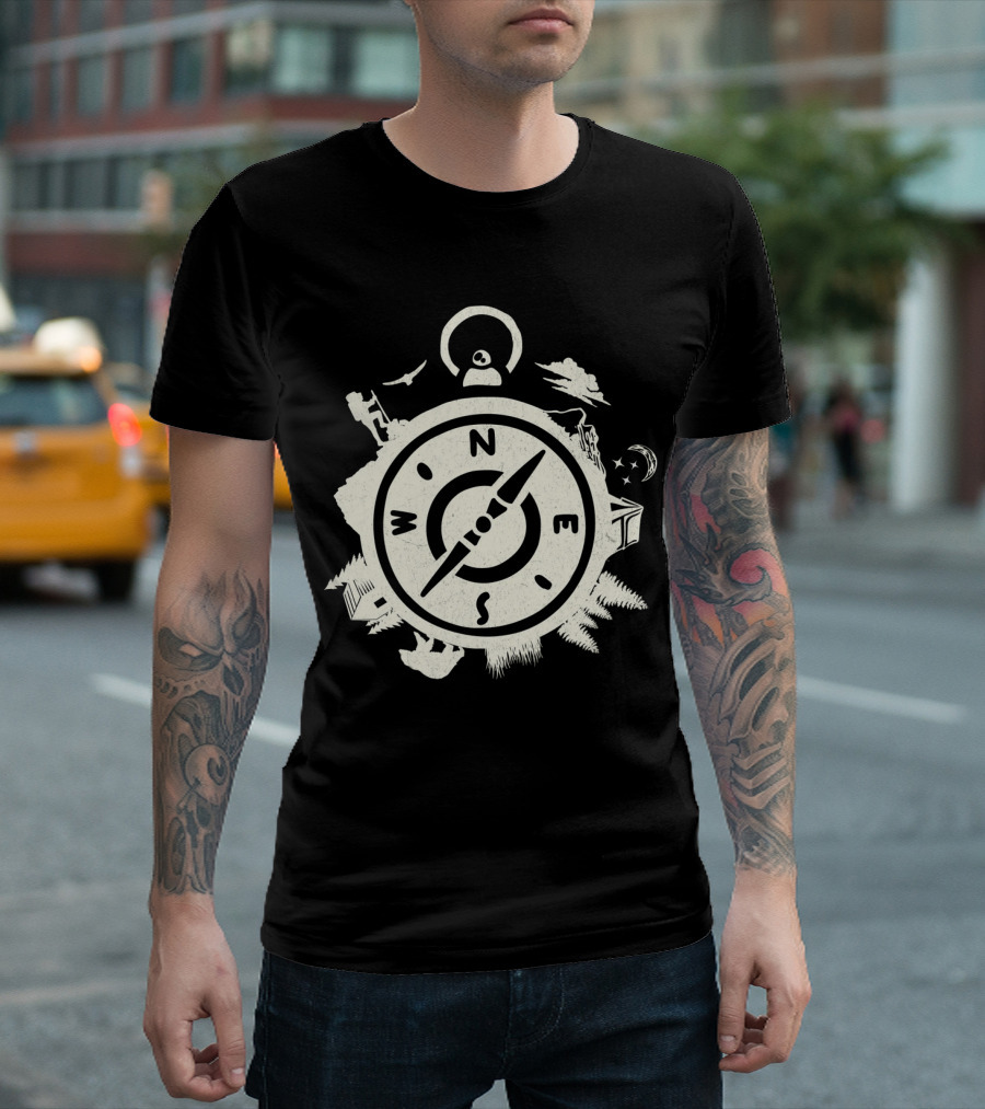 Wilderness Adventure Compass Exploring North South East West Nature Elements T-Shirt