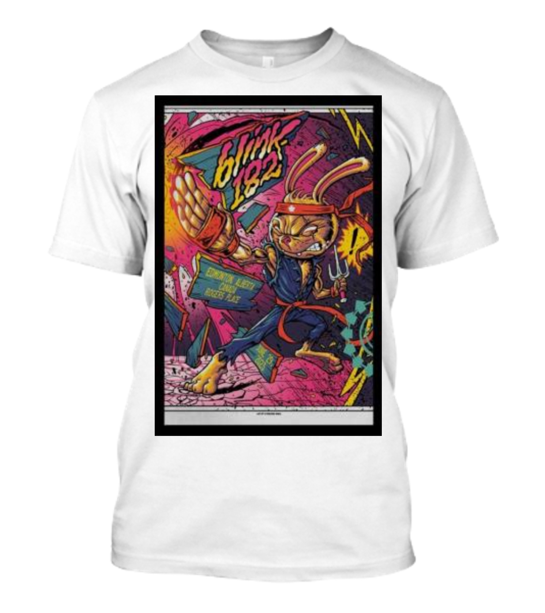 Blink-182 World Tour Edmonton Ninja Rabbit Comic Style Explosion T-Shirt