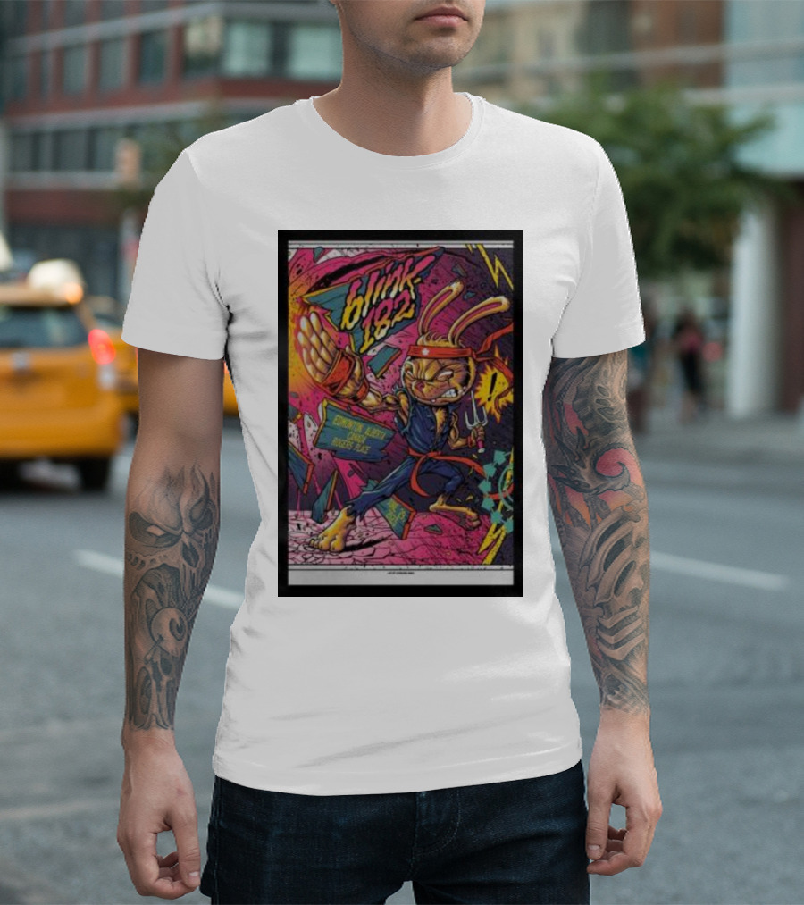 Blink-182 World Tour Edmonton Ninja Rabbit Comic Style Explosion T-Shirt