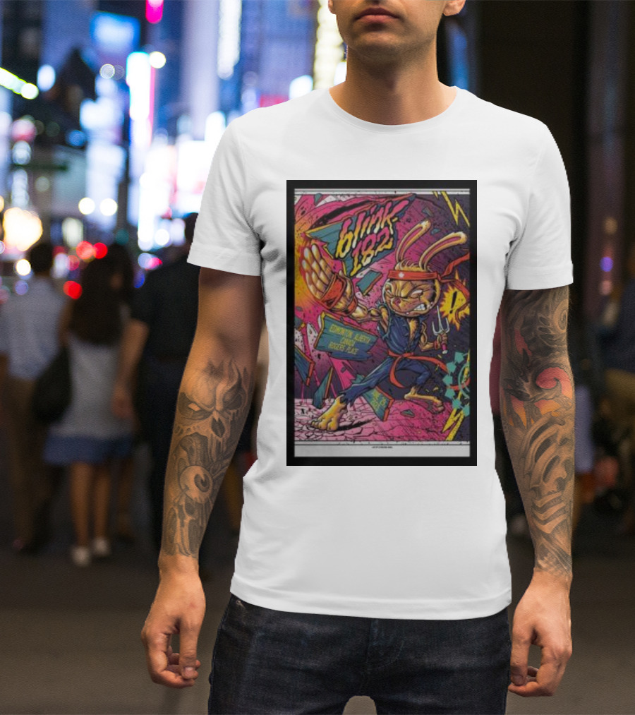 Blink-182 World Tour Edmonton Ninja Rabbit Comic Style Explosion T-Shirt