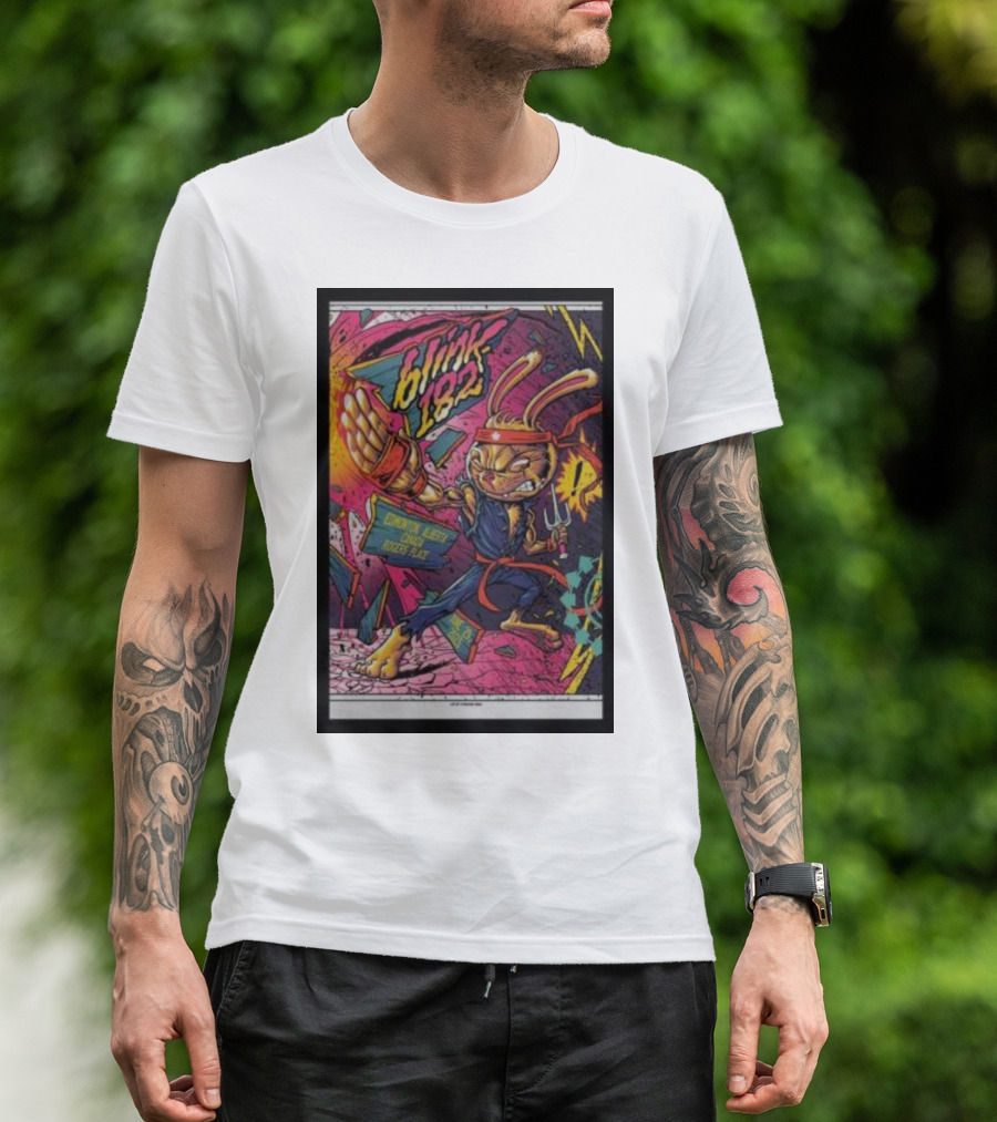 Blink-182 World Tour Edmonton Ninja Rabbit Comic Style Explosion T-Shirt
