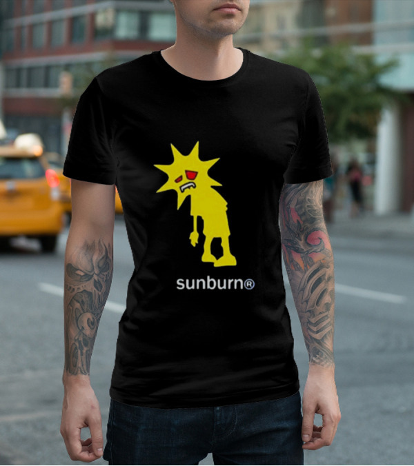 Sunburn Tired Cartoon Sun With Red Eyes And Trademark T-Shirt