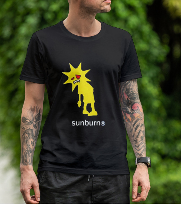 Sunburn Tired Cartoon Sun With Red Eyes And Trademark T-Shirt