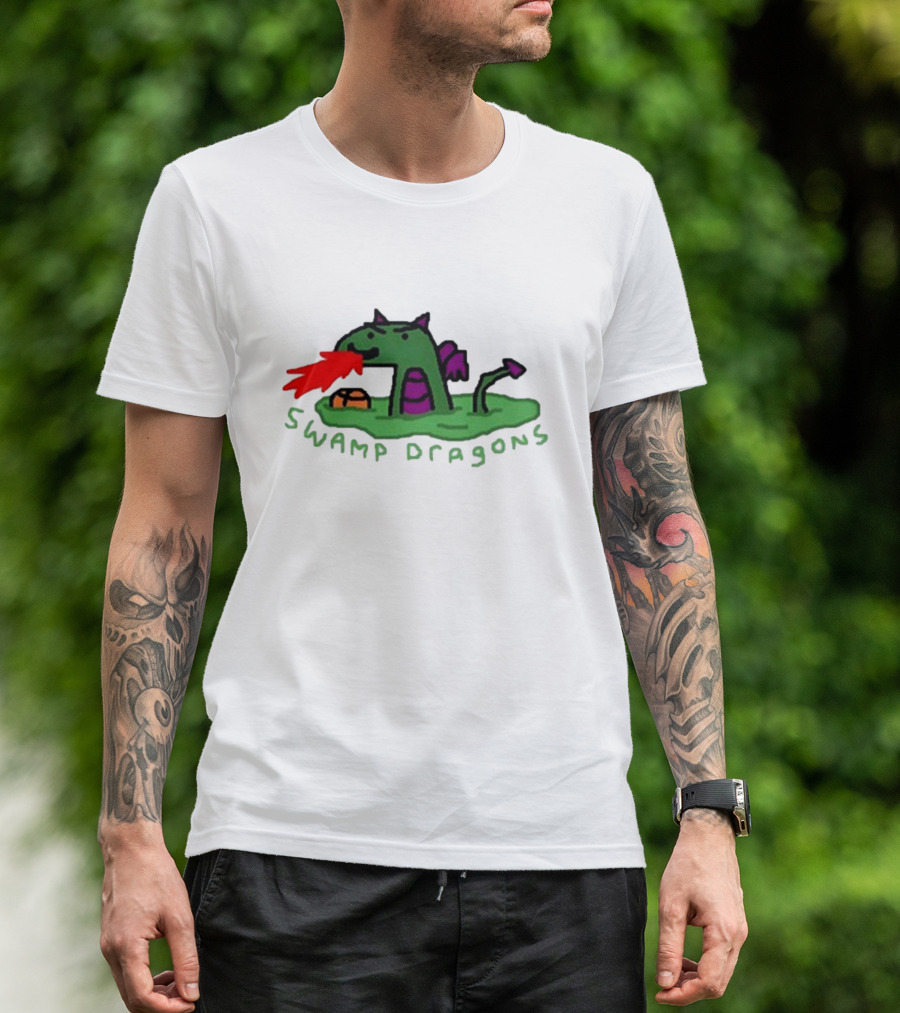 Swamp Dragons Playful Fire-Breathing Cartoon T-Shirt