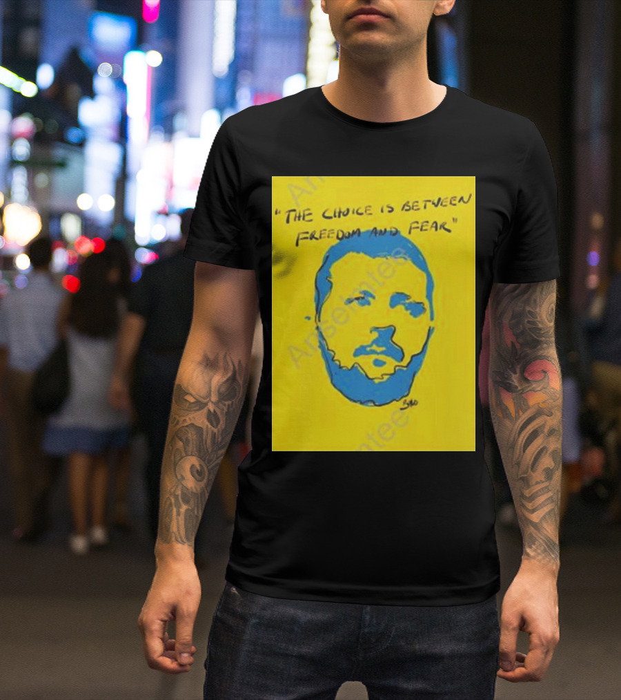 U2 The Choice Is Between Freedom And Fear Blue Face On Yellow T-Shirt