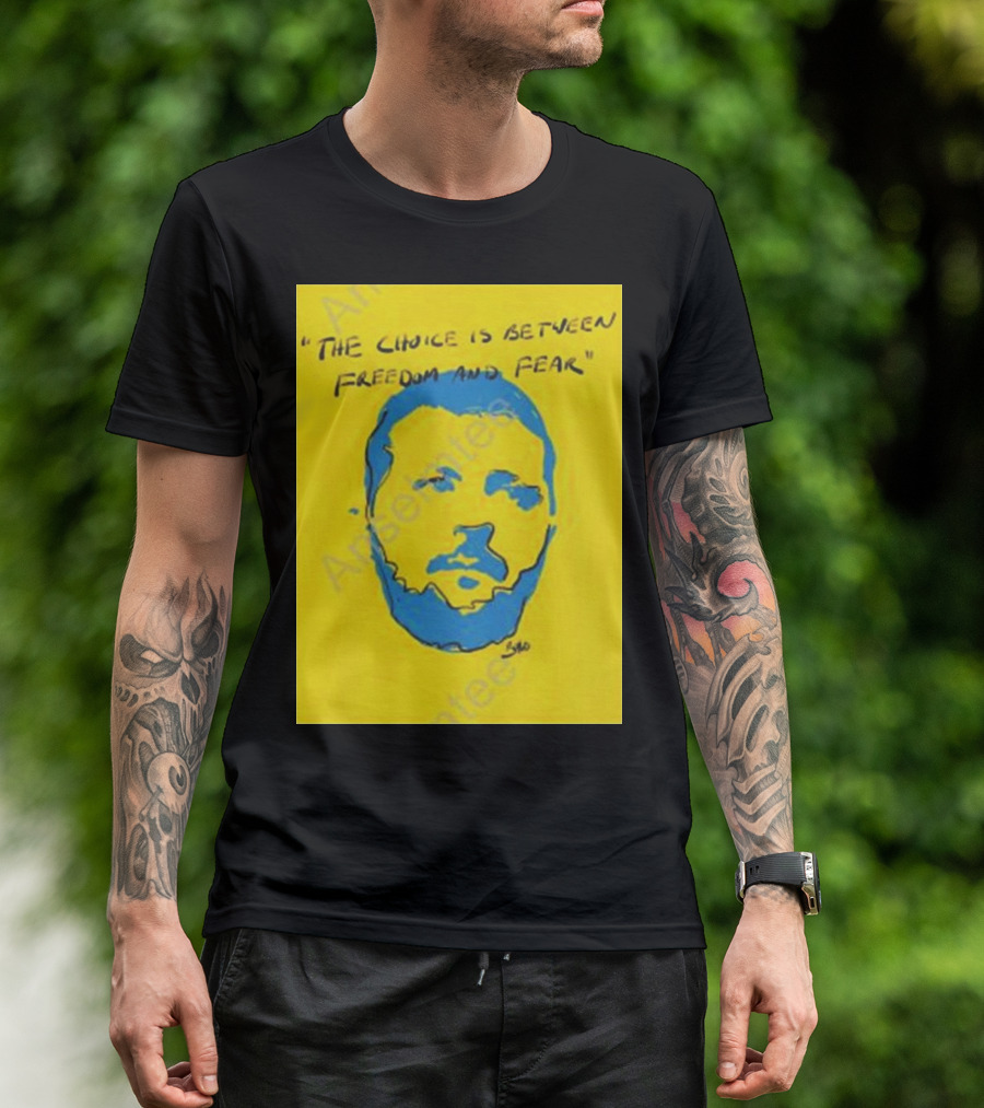 U2 The Choice Is Between Freedom And Fear Blue Face On Yellow T-Shirt