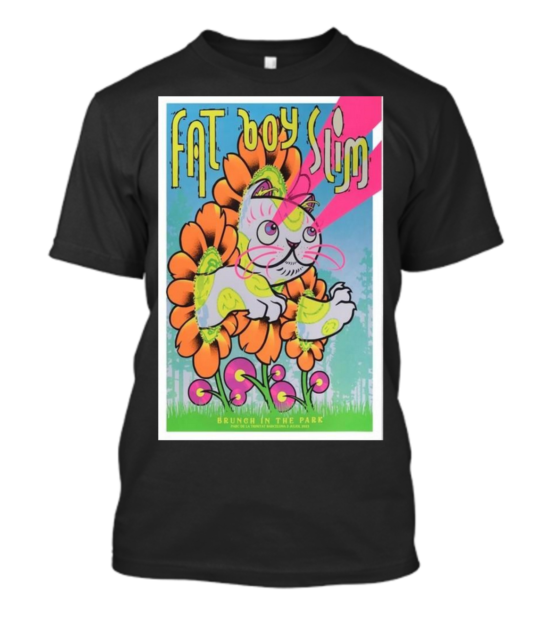 Fatboy Slim Brunch In The Park July 2nd Psychedelic Flower Cat T-Shirt