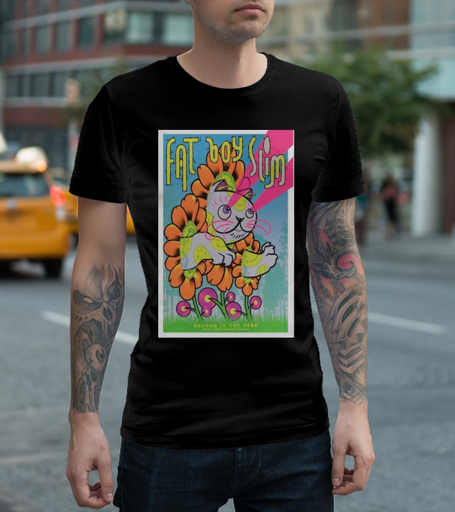 Fatboy Slim Brunch In The Park July 2nd Psychedelic Flower Cat T-Shirt