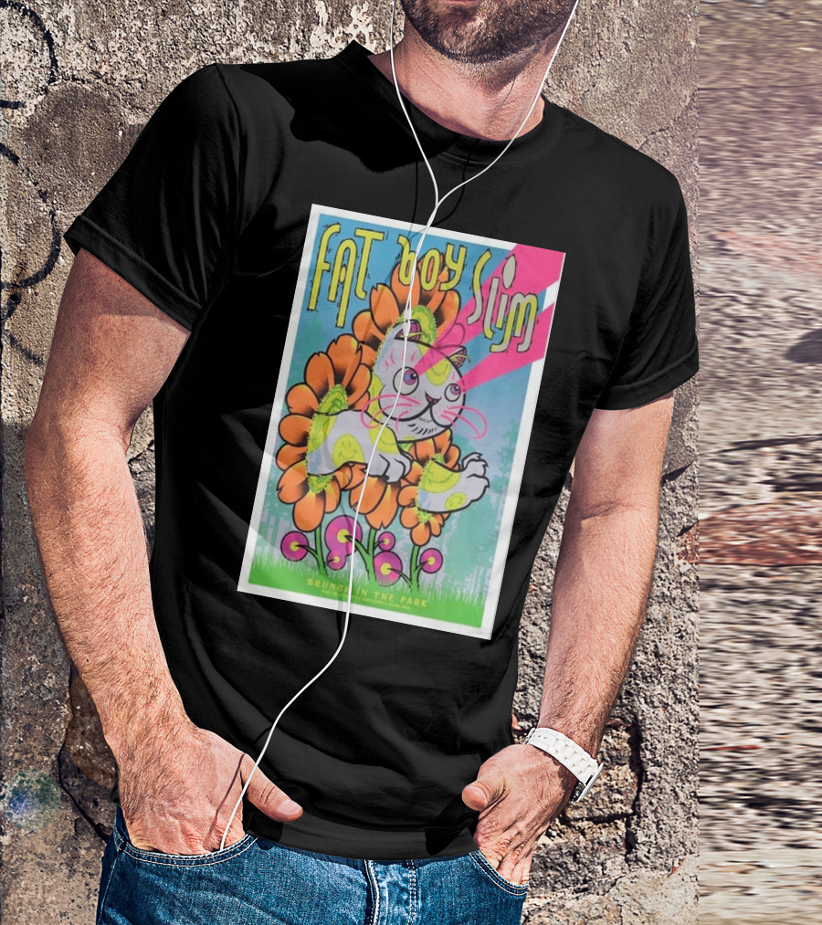 Fatboy Slim Brunch In The Park July 2nd Psychedelic Flower Cat T-Shirt