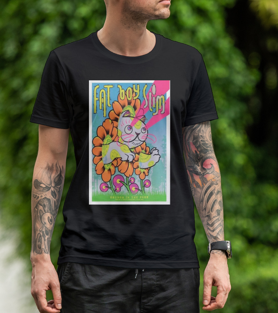 Fatboy Slim Brunch In The Park July 2nd Psychedelic Flower Cat T-Shirt