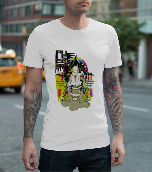 Pulses Futuristic Robot With Colorful Abstract Geometric Background T-Shirt