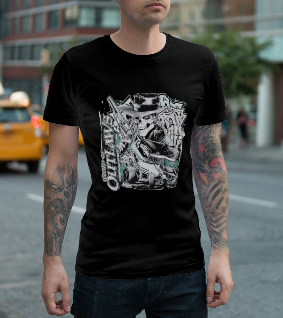 World Of Outlaws SC Deadman's Hand Racing Skeleton 78 Outlaw Cards T-Shirt