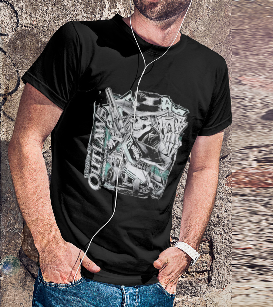 World Of Outlaws SC Deadman's Hand Racing Skeleton 78 Outlaw Cards T-Shirt