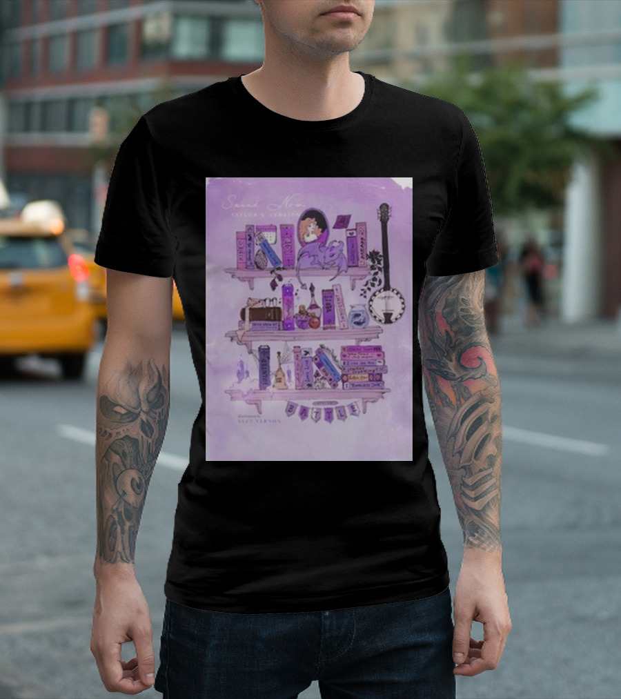 Speak Now Bookshelf Favorites Version by Alex Vernon with Purple Music Elements T-Shirt