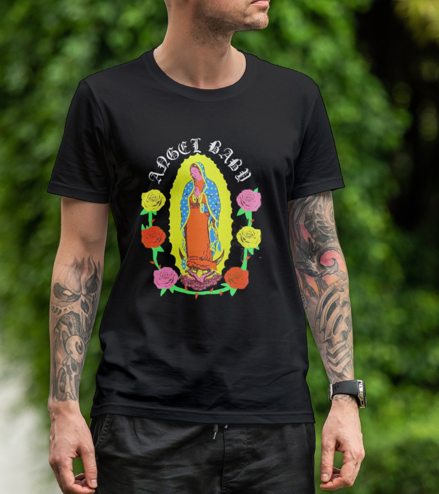 ANGEL BABY VIRGEN WITH COLORFUL ROSES T-Shirt