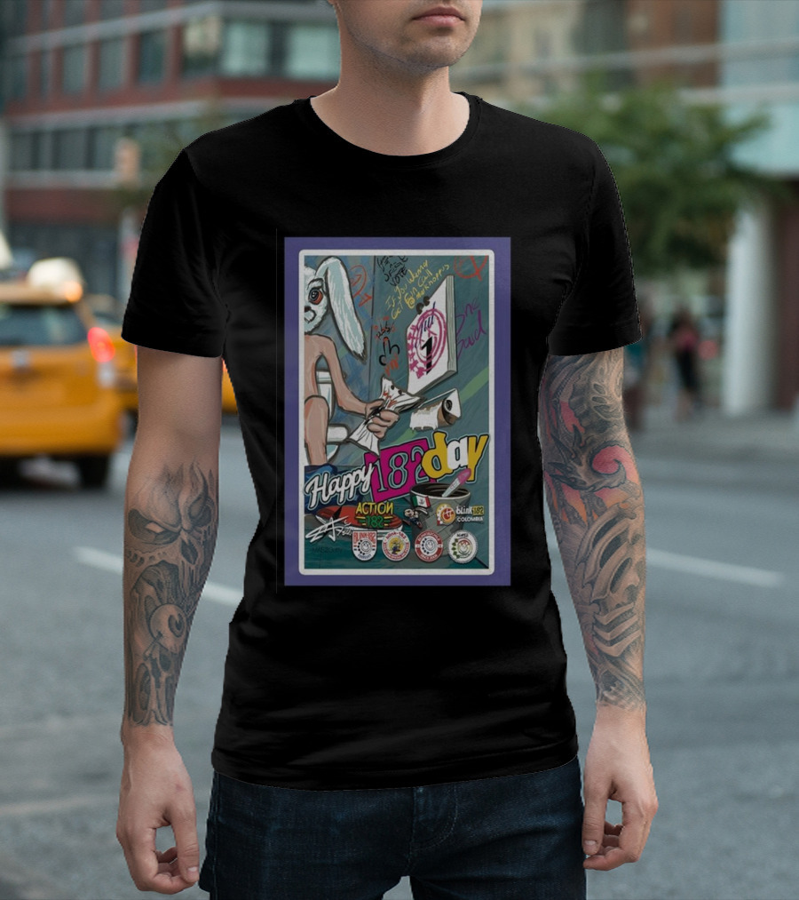 Happy 182 Day Action 182 Blink-182 Colombia Rabbit Drawing Signatures T-Shirt
