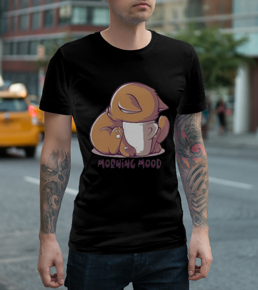 Morning Mood Cute Cat With Cup T-Shirt