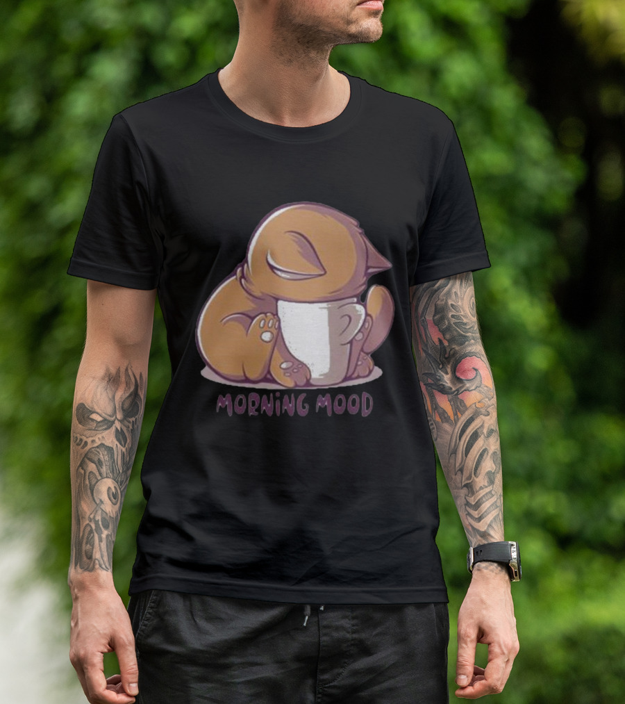 Morning Mood Cute Cat With Cup T-Shirt