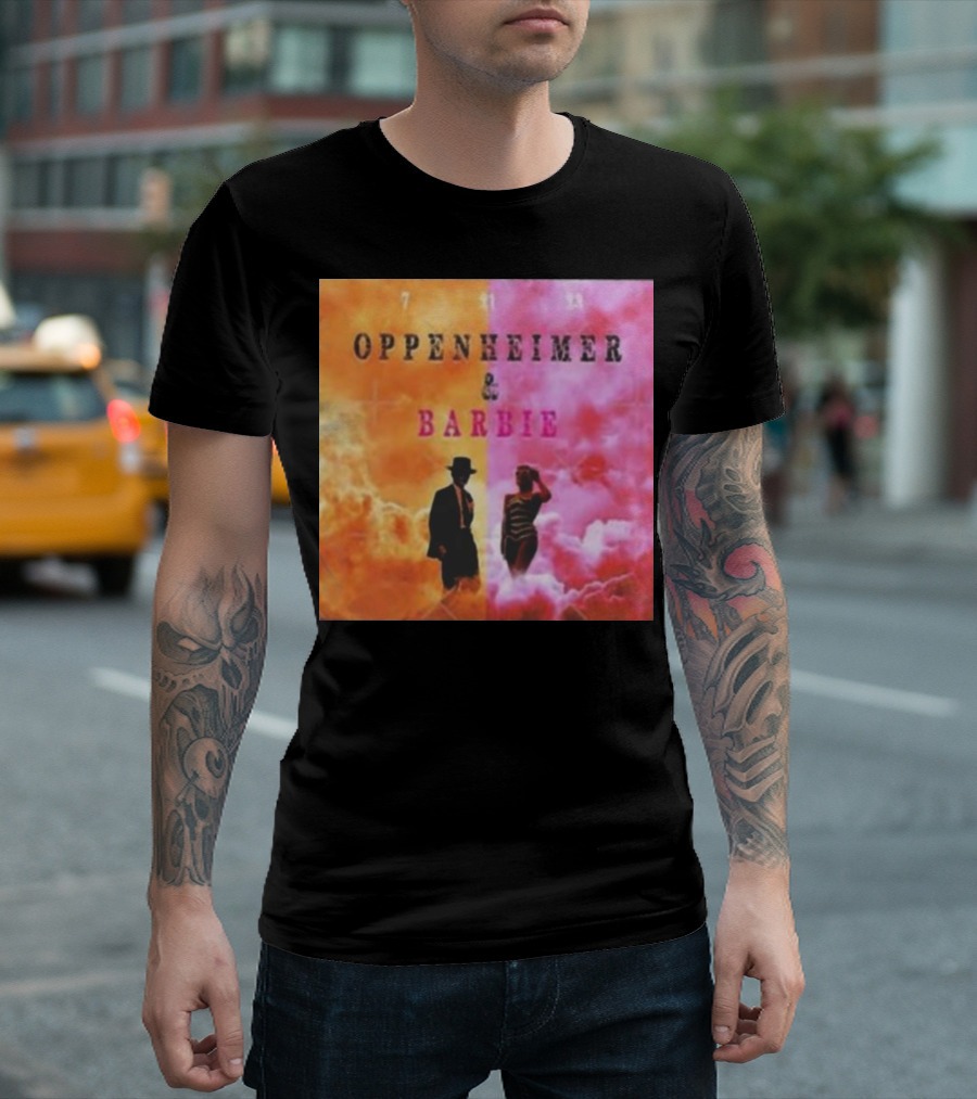 Oppenheimer Barbie 7 21 23 Crossover Cinema Essentials T-Shirt