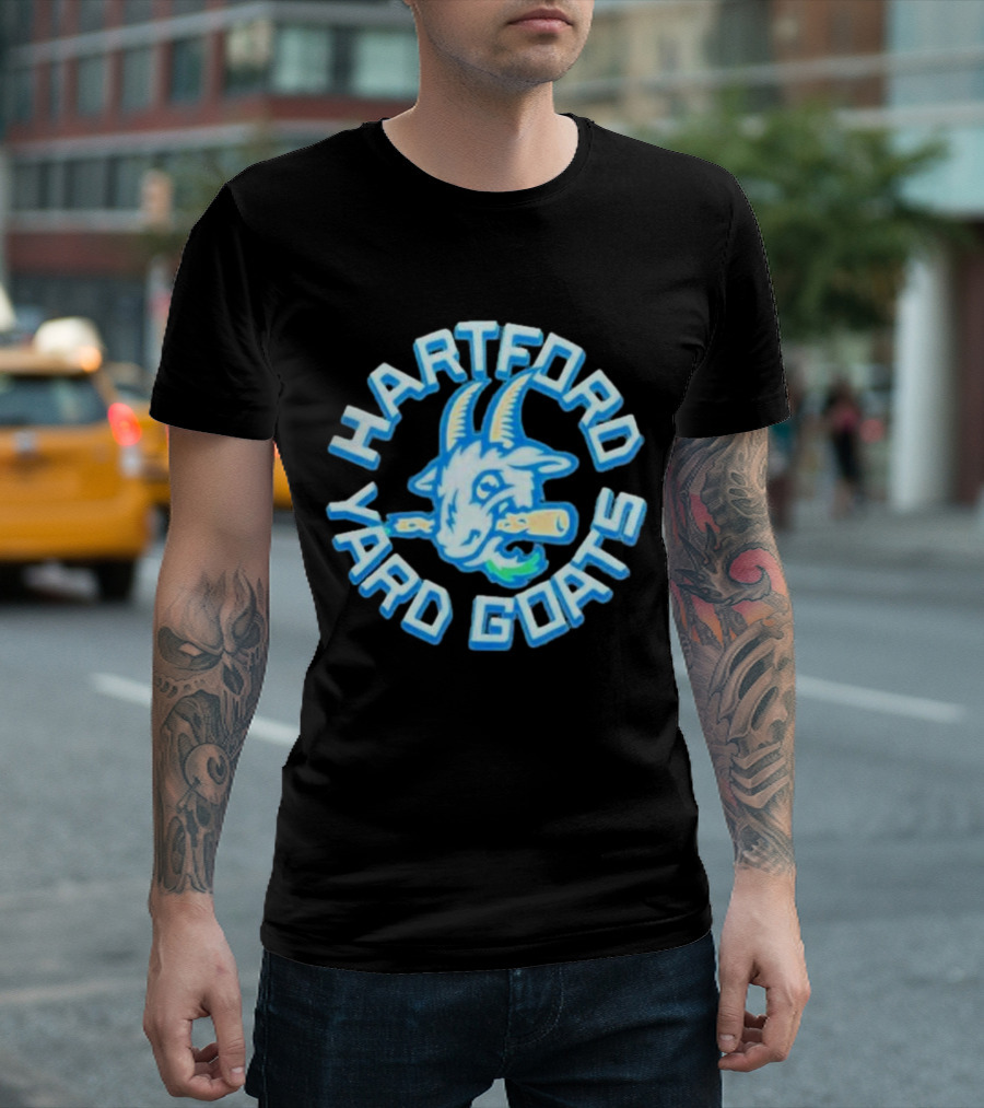 Hartford Yard Goats Blue Goat Logo with Bat T-Shirt