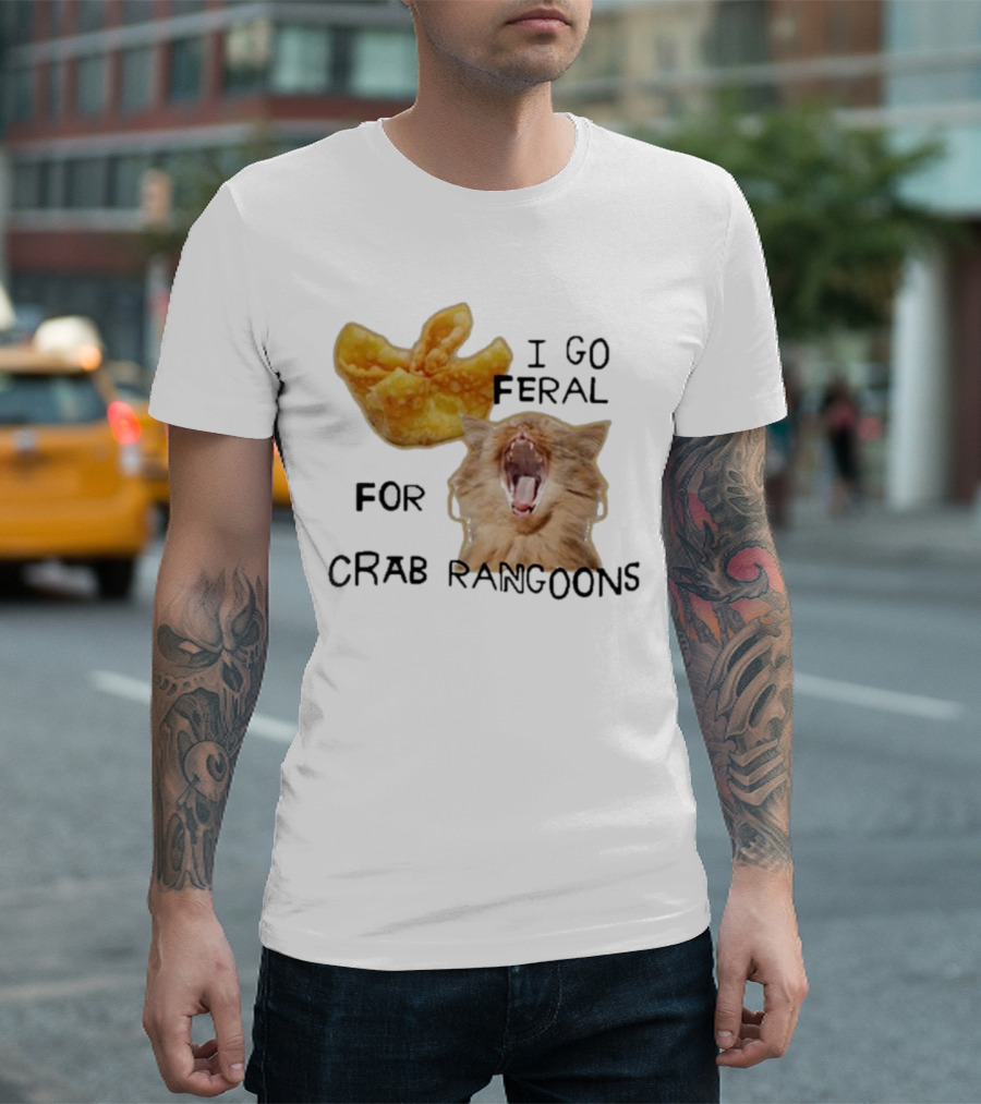 I Go Feral for Crab Rangoons with Yawning Cat and Dumpling T-Shirt