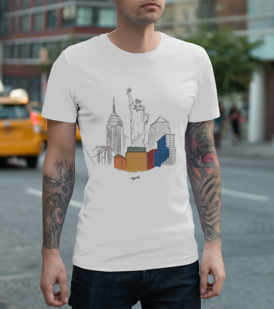 Nyc Degods Skyline Statue Colorful Blocks T-Shirt