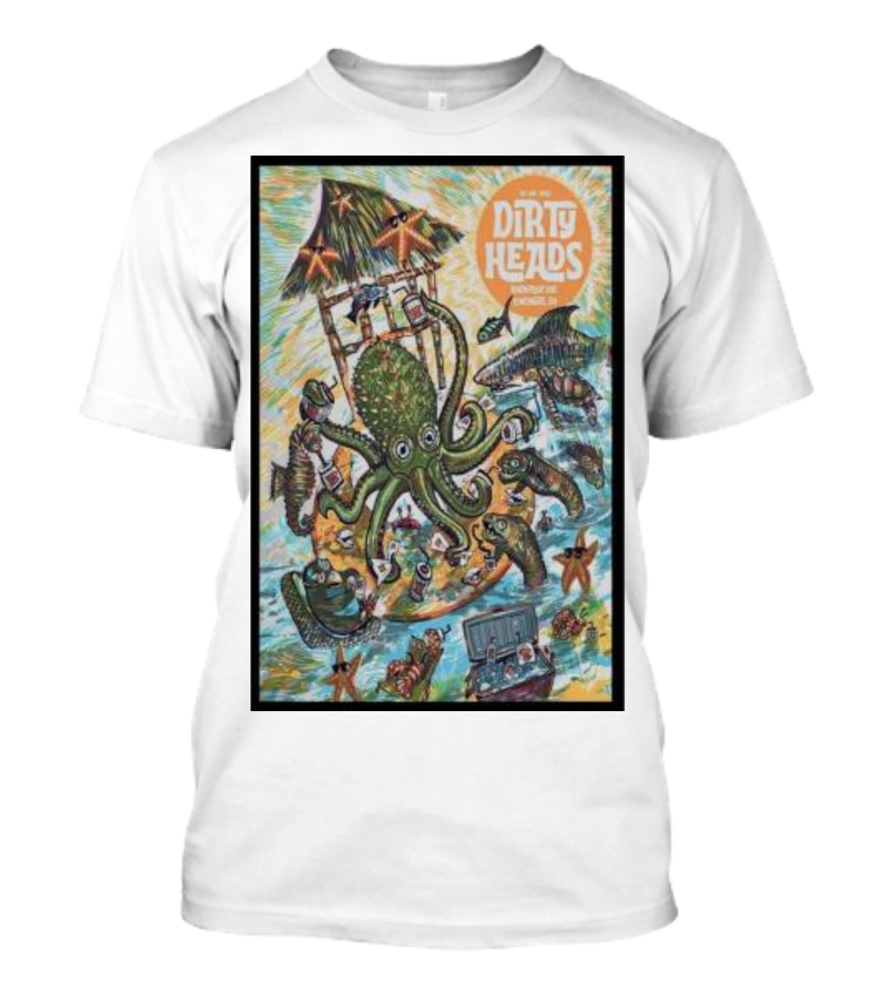 Dirty Heads July 8 Imaginative Octopus Beach Scene With Tropical Elements T-Shirt