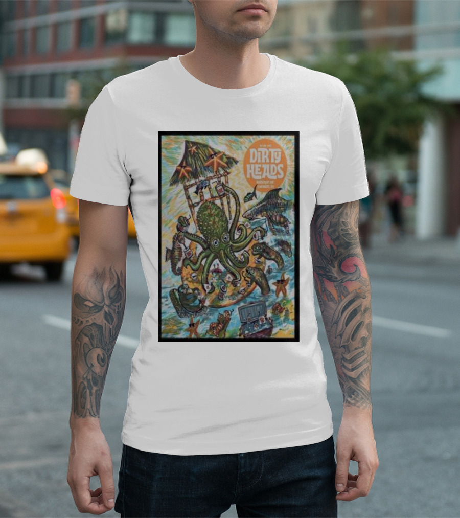 Dirty Heads July 8 Imaginative Octopus Beach Scene With Tropical Elements T-Shirt
