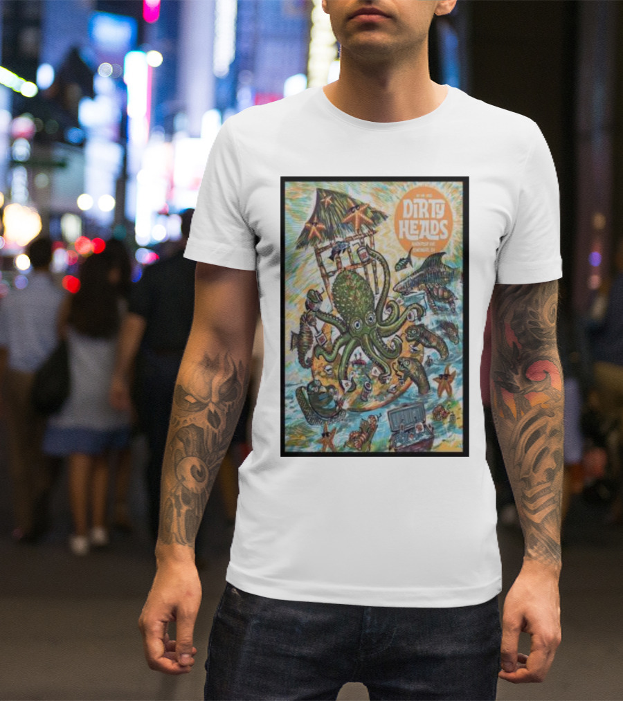 Dirty Heads July 8 Imaginative Octopus Beach Scene With Tropical Elements T-Shirt