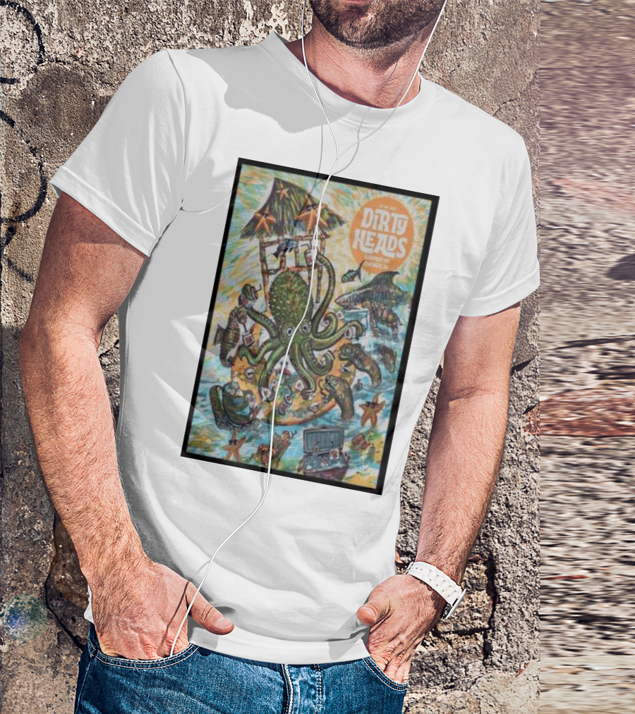Dirty Heads July 8 Imaginative Octopus Beach Scene With Tropical Elements T-Shirt