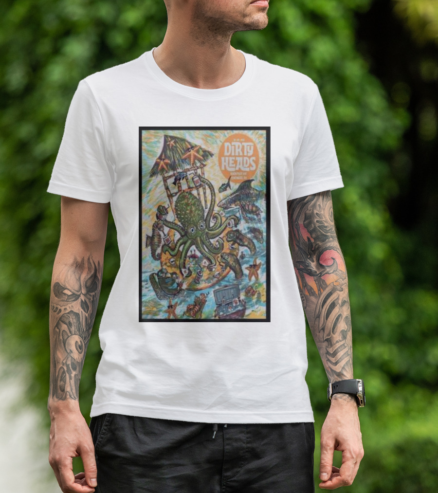 Dirty Heads July 8 Imaginative Octopus Beach Scene With Tropical Elements T-Shirt