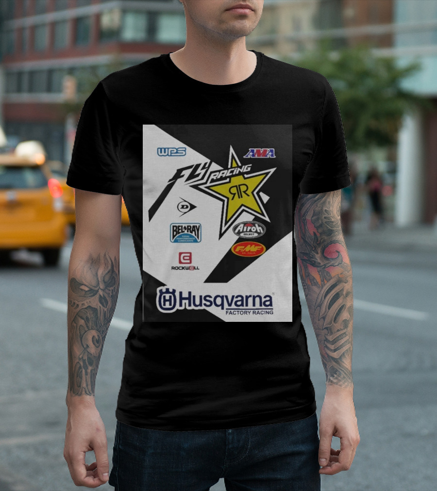 WPS AMA Fly Racing Rockstar Husqvarna Factory Racing Bel-Ray Airoh FMF Rockwell T-Shirt