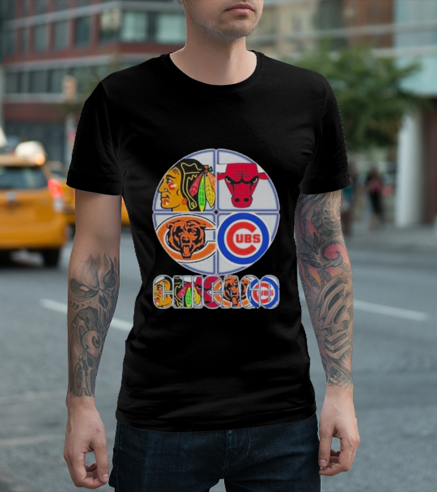 Chicago Sports Logos: Blackhawks, Bulls, Bears, Cubs Iconic T-Shirt