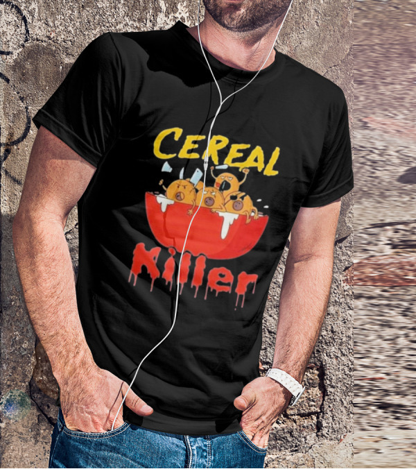 Cereal Killer Funny Cartoon Characters Inside Red Bowl T-Shirt