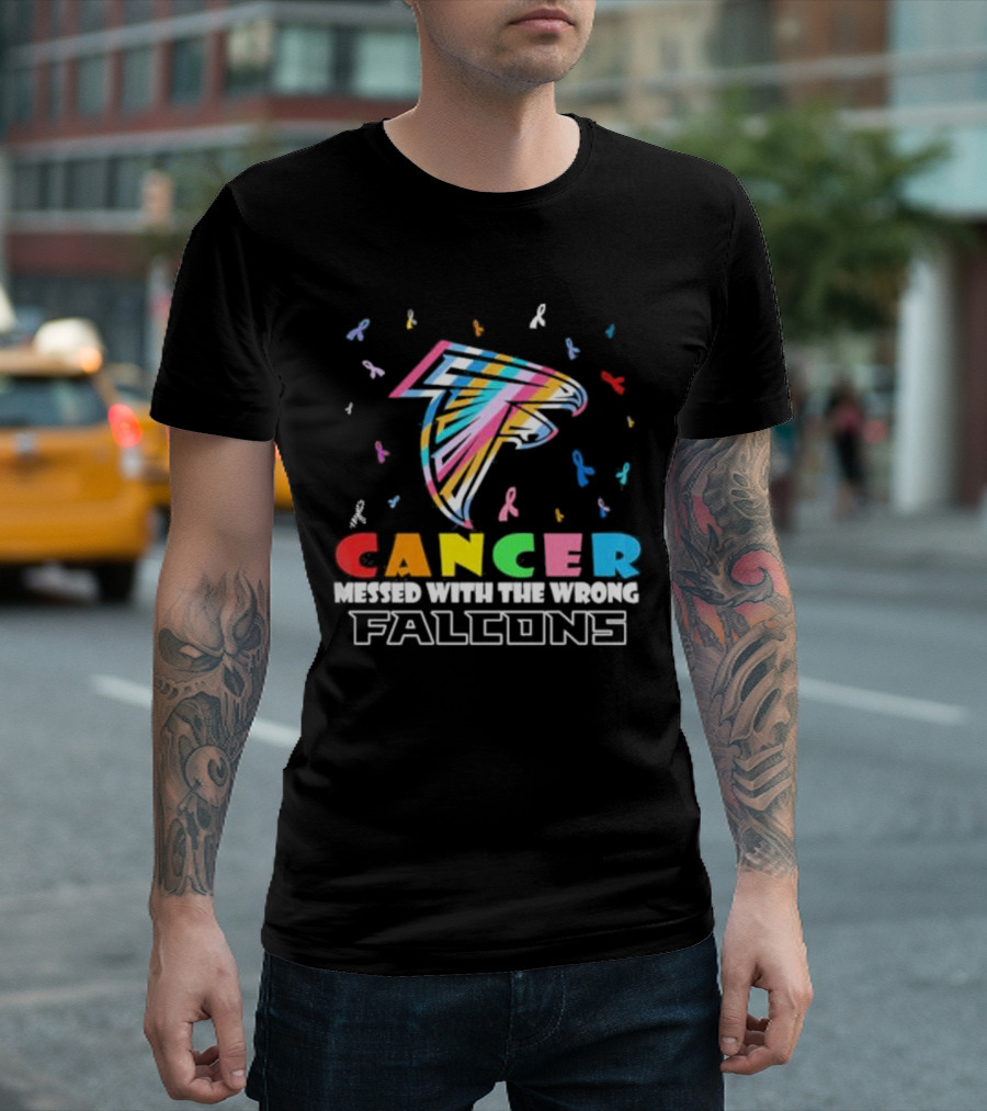 Atlanta Falcons Cancer Messed With The Wrong Team Logo Ribbons T-Shirt