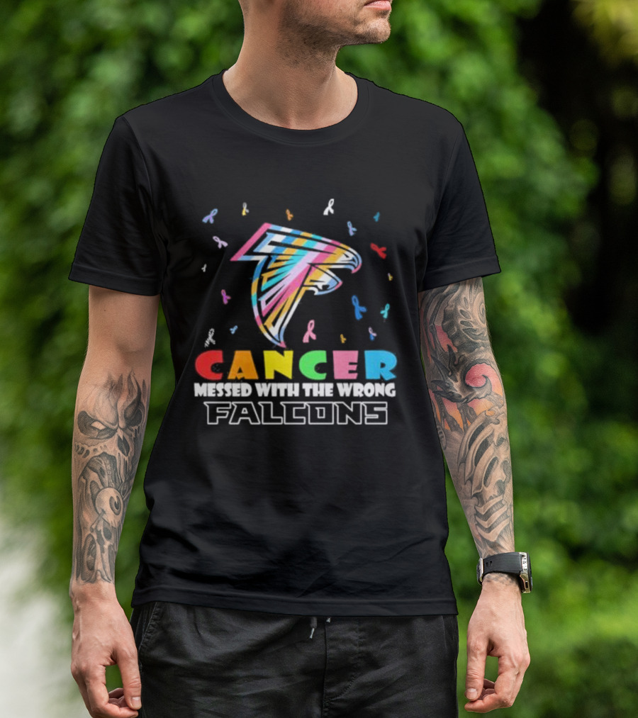 Atlanta Falcons Cancer Messed With The Wrong Team Logo Ribbons T-Shirt