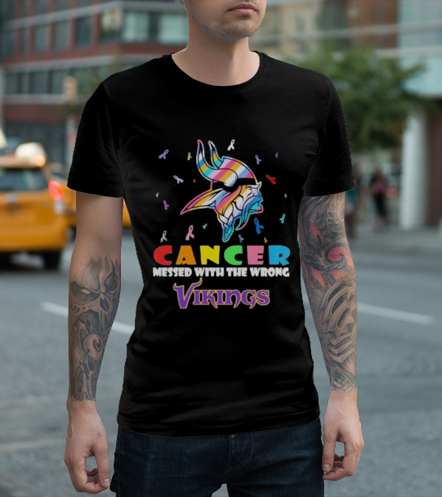 Cancer Messed With The Wrong Vikings Rainbow Ribbon T-Shirt